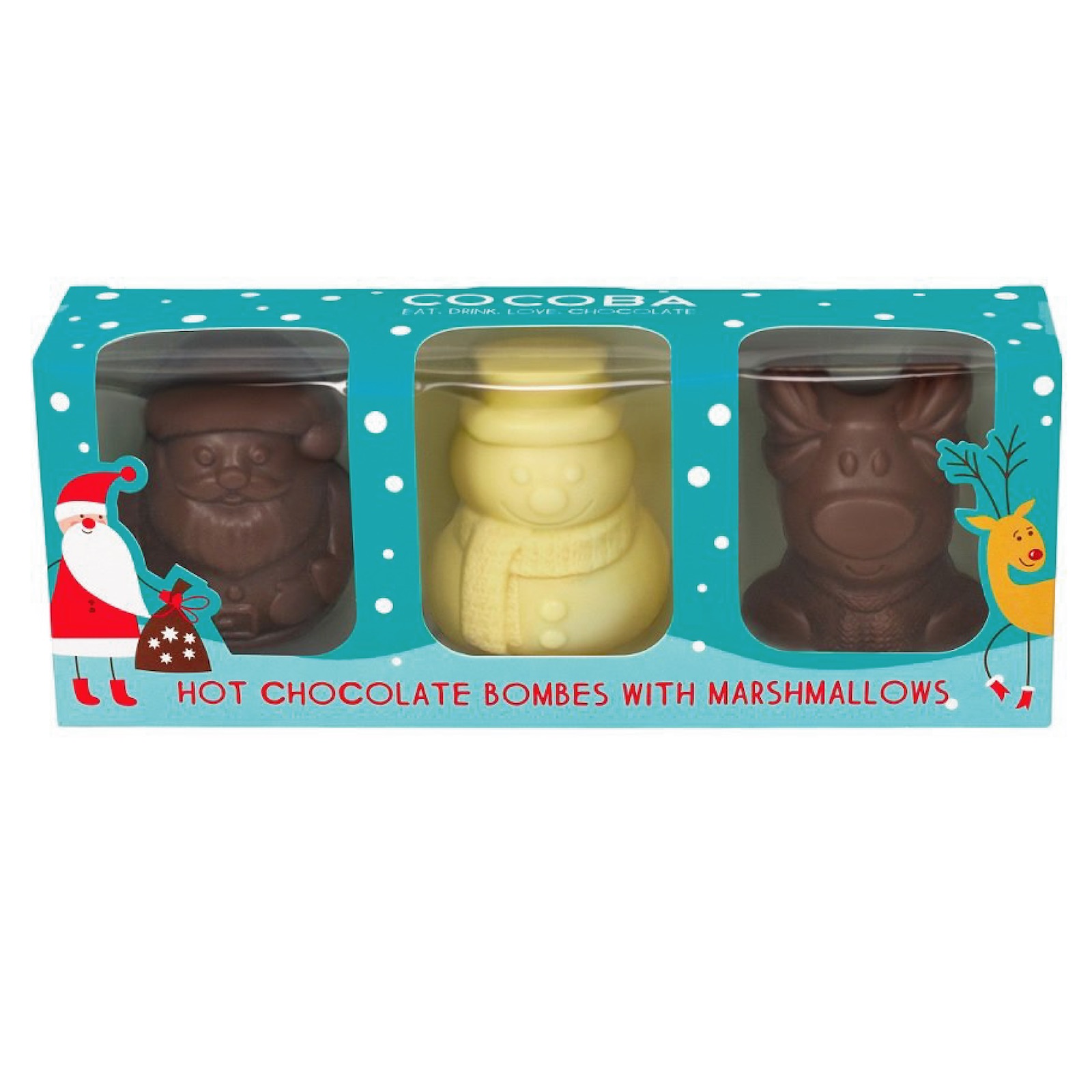 Personaje Crăciun - Set 3 bombe de ciocolată belgiană cu bezele 150G