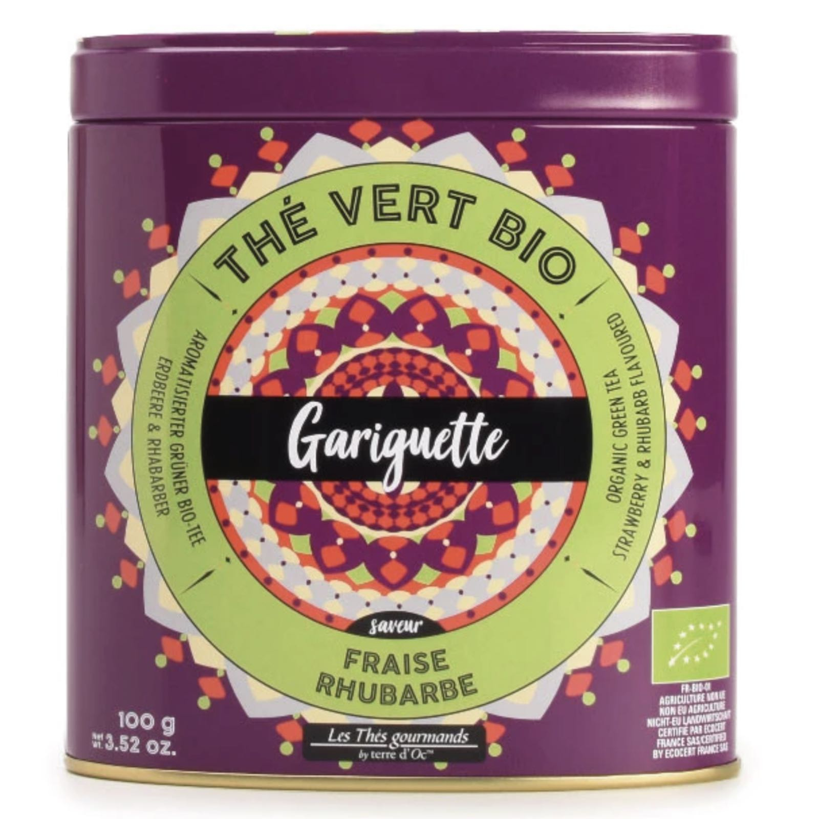 Ceai verde organic Gariguette cu căpșuni și rubarbă 100G