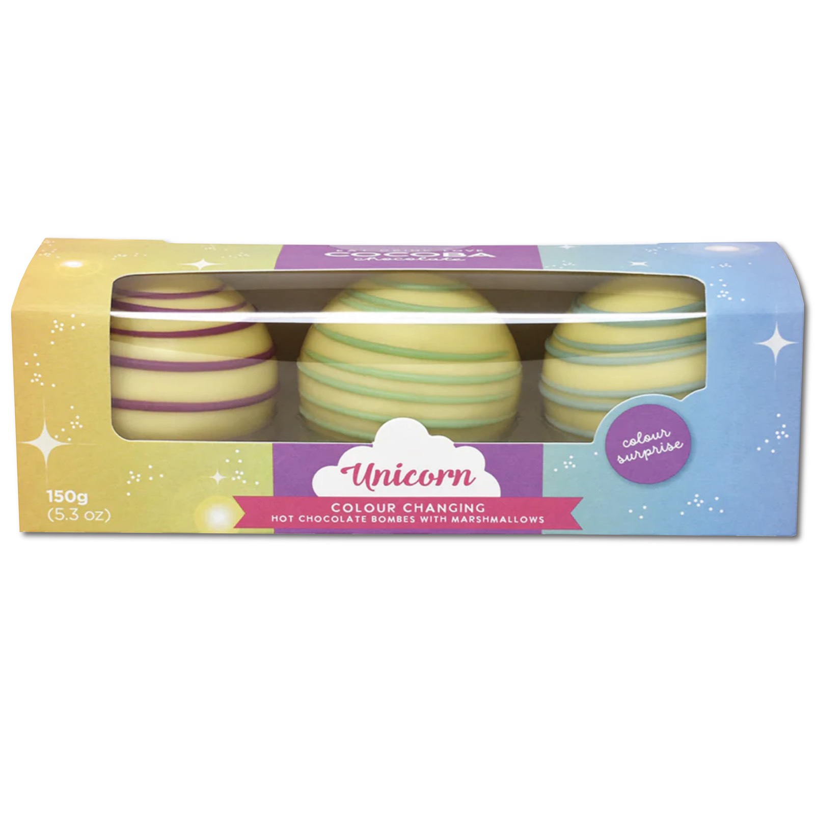 Unicorn Set 3 sfere de ciocolată albă cu bezele 150G