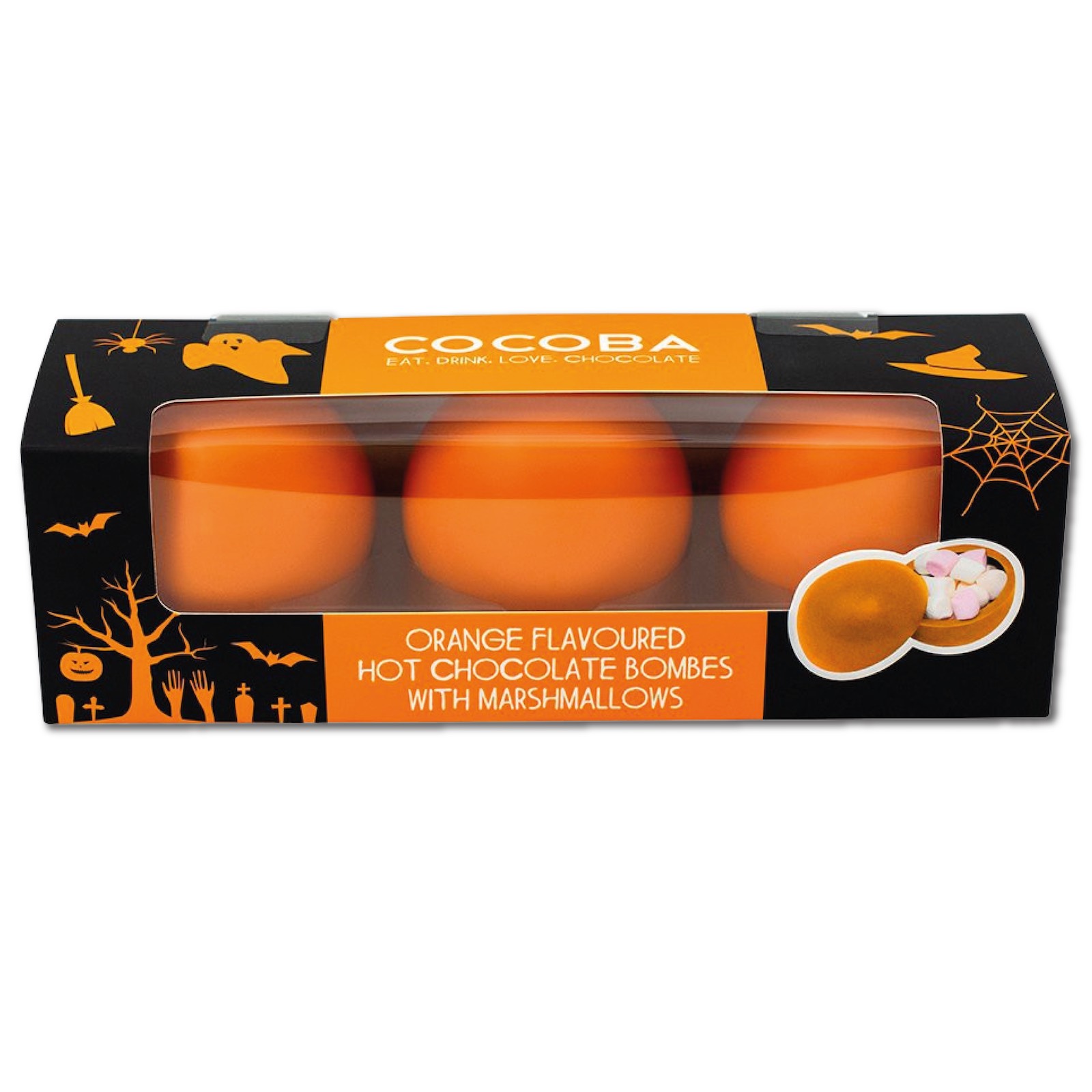 Halloween - Set 3 sfere de ciocolată cu bezele și aromă de portocale 150G