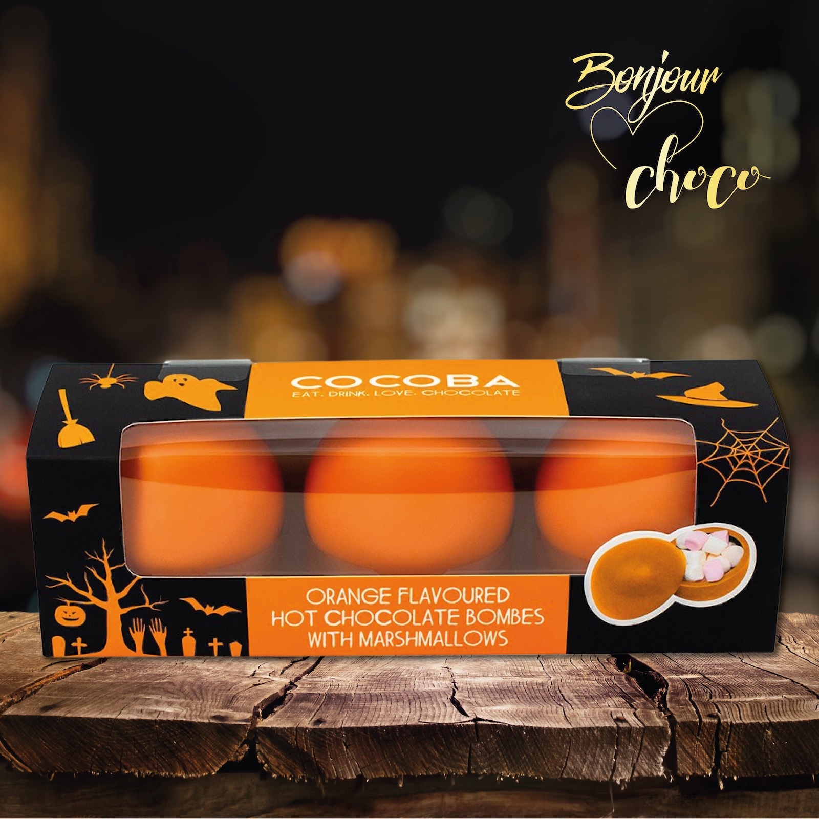 Halloween - Set 3 sfere de ciocolată cu bezele și aromă de portocale 150G